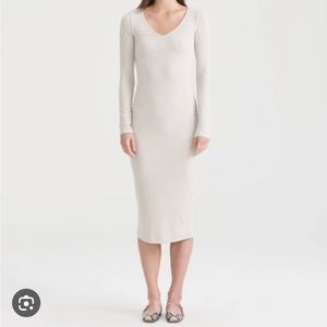 Naadam Ribbed Modal Cashmere V-Neck Midi Dress